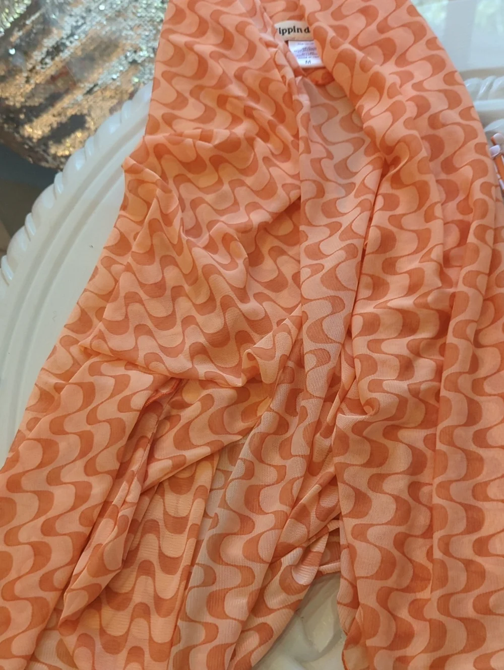 Orange Patterned Bikini Set with Matching Cover-Up Medium